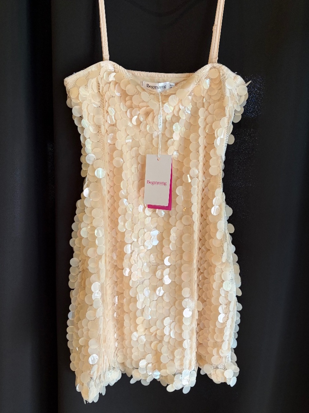 eginning Boutique Champagne Sequin Mini Dress US 4 NWT